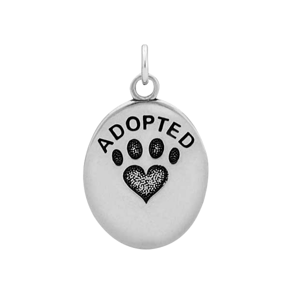 Oval Adopted Pendant With Paw Print Heart